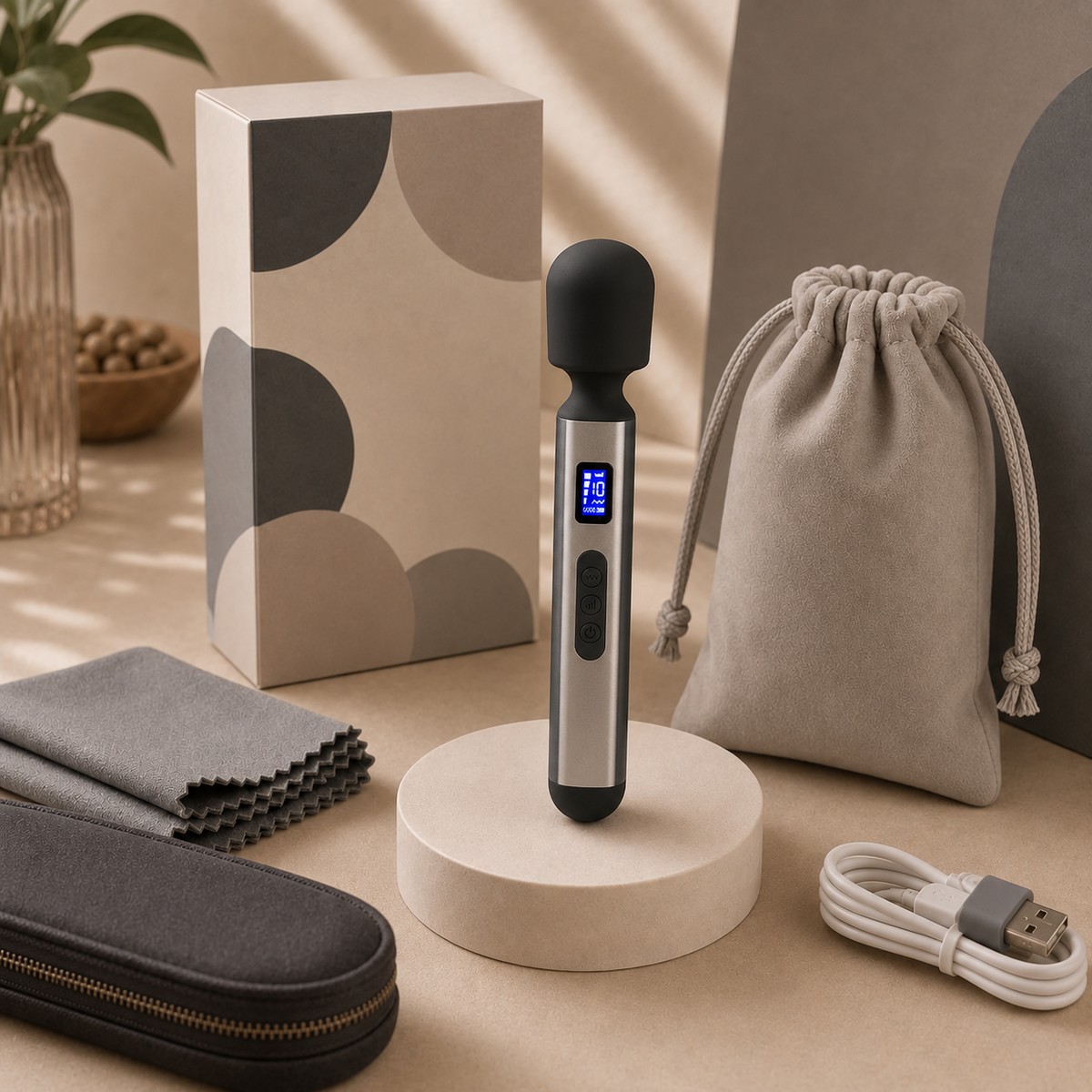 We Wand Large Aluminum LCD Rechargeable Wand warm premium ecommerce product photo
