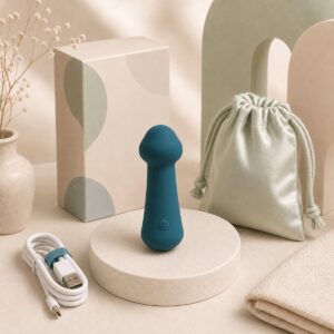 We Wand Deep Teal Mini Rechargeable Wand warm premium ecommerce product photo