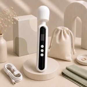 We Wand White LCD Rechargeable Wand Massager warm premium ecommerce product photo