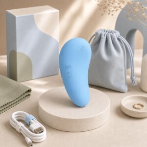 We Wand Sky Blue Bean Rechargeable Massager warm premium ecommerce product photo