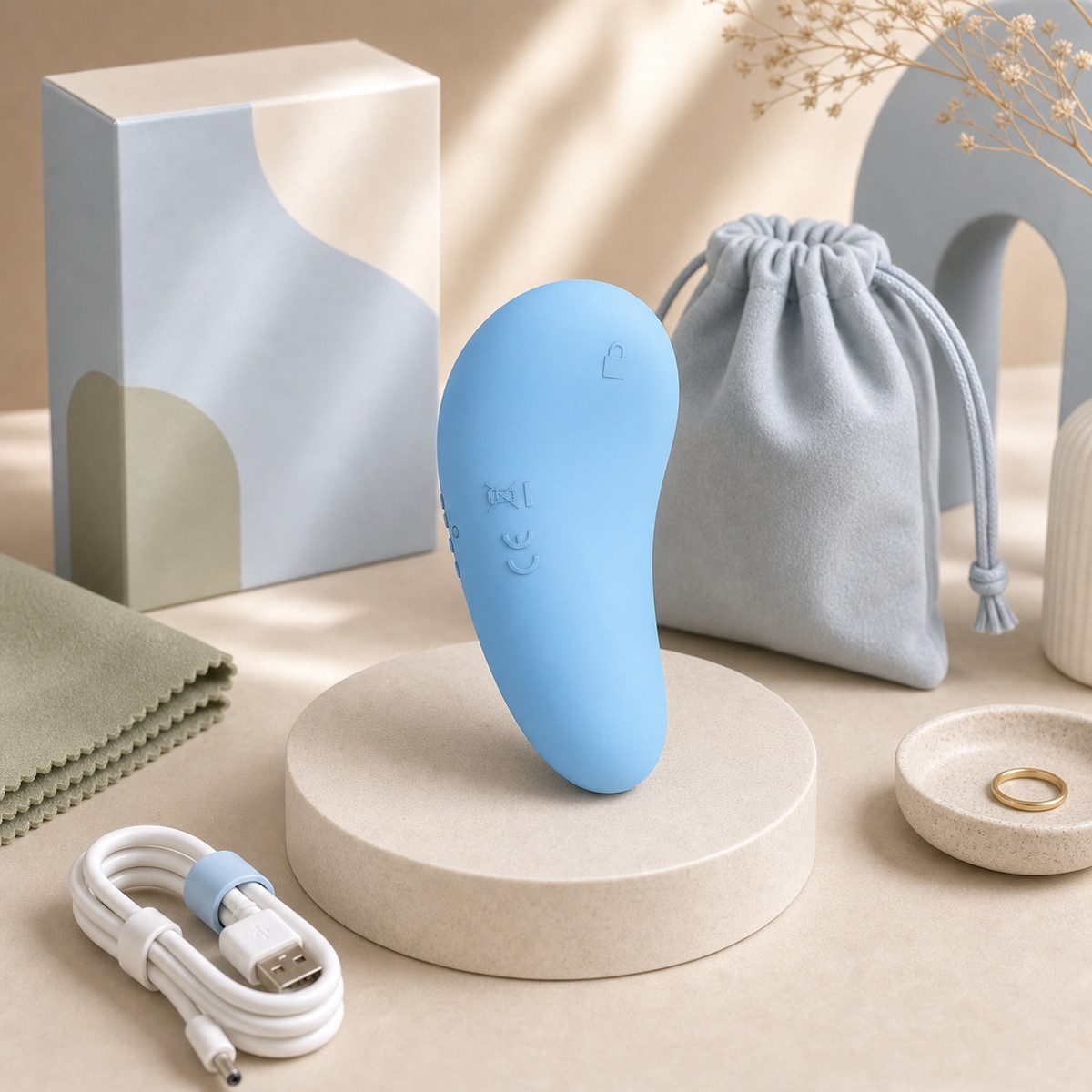 We Wand Sky Blue Bean Rechargeable Massager warm premium ecommerce product photo