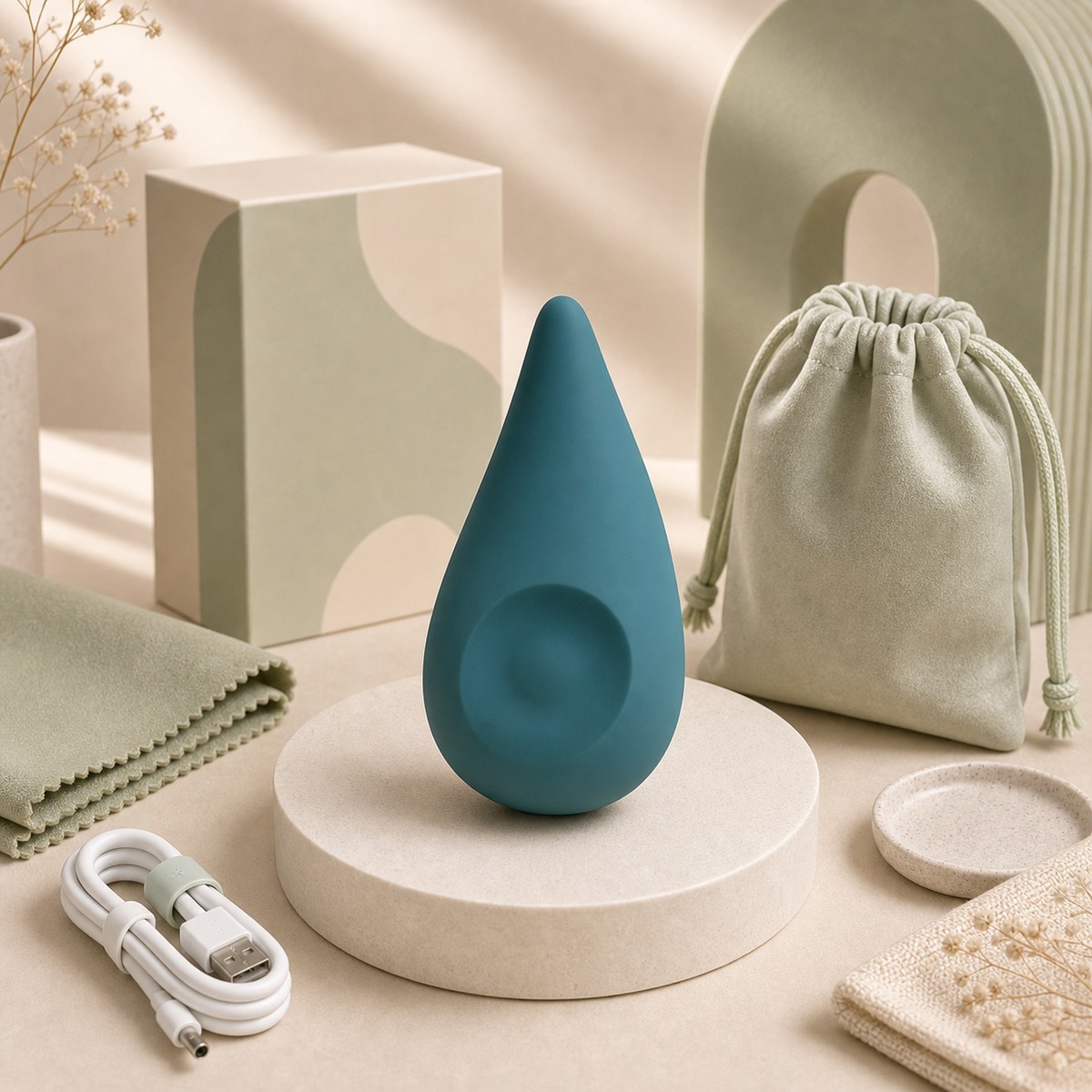 We Wand Teal Teardrop Rechargeable Massager warm premium ecommerce product photo