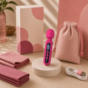 We Wand Small LCD Rechargeable Wand Vibrator warm premium ecommerce product photo