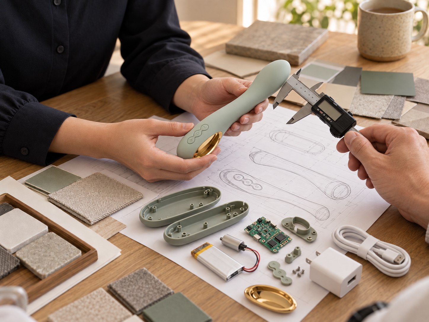 Illustrative placeholder: comparing a product sample with dimensions, materials and requirements.