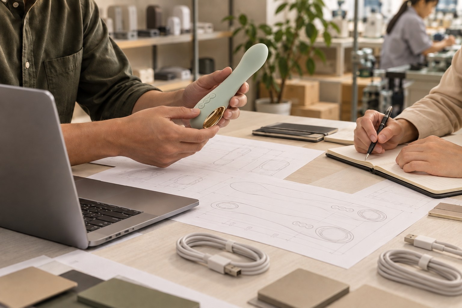 Supplier screening with product samples, a laptop and technical references