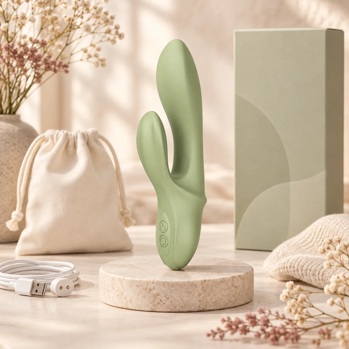 We Wand Sage Dual Stimulation Rabbit Vibrator warm premium ecommerce product photo for We Wand
