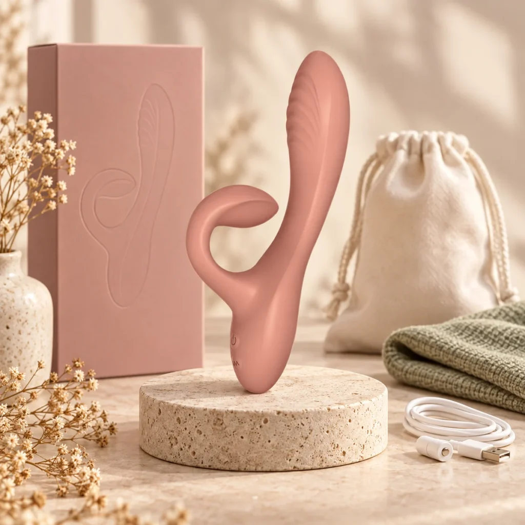 We Wand Blush Loop Rabbit Vibrator warm premium ecommerce product photo for We Wand